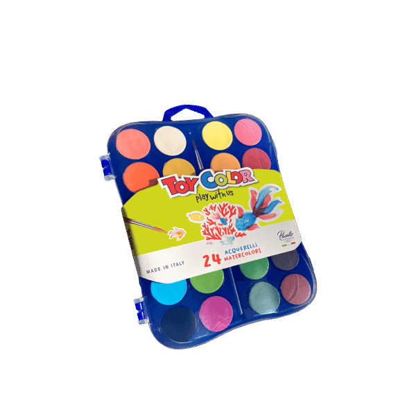 TOY COLOR ΝΕΡΟΧΡΩΜΑΤΑ ΜΕ ΠΙΝΕΛΟ ΠΛΑΣΤΙΚΟ BLISTER 24 ΧΡΩΜΑΤΑ Φ30mm PRIMARY ΑΣΣΟΡΤΙ 6 ΤΕΜΑΧΙΑ