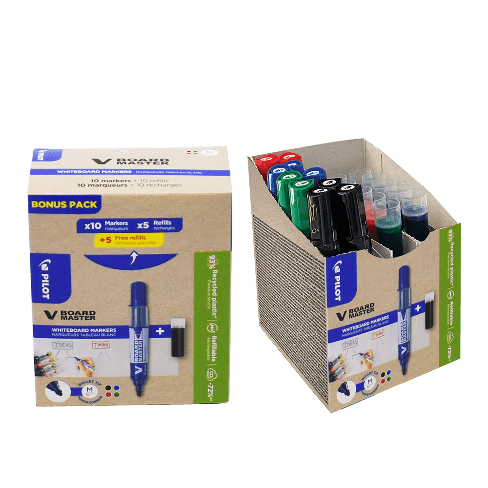 230.575672 PILOT ΜΑΡΚΑΔΟΡΟΣ ΠΙΝΑΚΟΣ BEGREEN V-BOARD MEDIUM PROMO 10Τ & ΑΝΤΑΛΛΑΚΤΙΚΟ 10Τ ΜΑΥΡΟ/ΚΟΚΚΙΝΟ/ΠΡΑΣΙΝΟ/Μ - Image 1