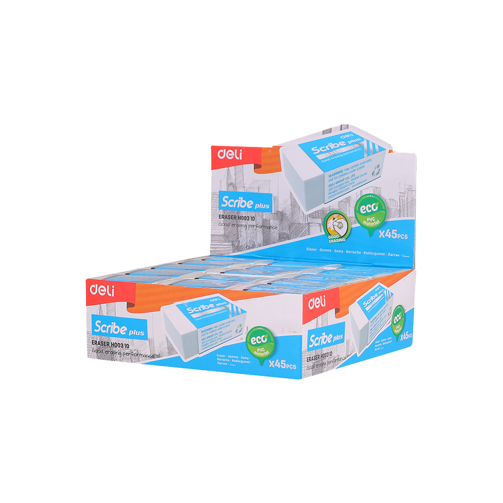 231.00310 DELI ΓΟΜΑ 40x22x12mm SCRIBE PLUS ΛΕΥΚΗ 45 ΤΕΜΑΧΙΑ - Image 1