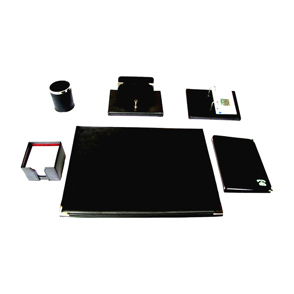 3070-B ΣΕΤ ΓΡΑΦΕΙΟΥ ΤΥΠΟΥ ΔΕΡΜΑ ΜΕ ΓΑΖΙ & ΜΕΤΑΛΛΙΚΑ ΣΤΟΙΧΕΙΑ ΜΑΥΡΟ 6Τ. - Image 1