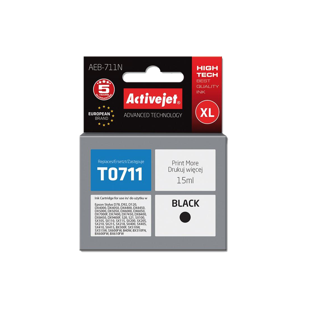 40.EPST0711N ACTIVE JET INK ΣΥΜΒΑΤΟ ΜΕ EPSON AEB-711N #T0711 BLACK 15ml (Ν) #C13T07114011 - Image 1