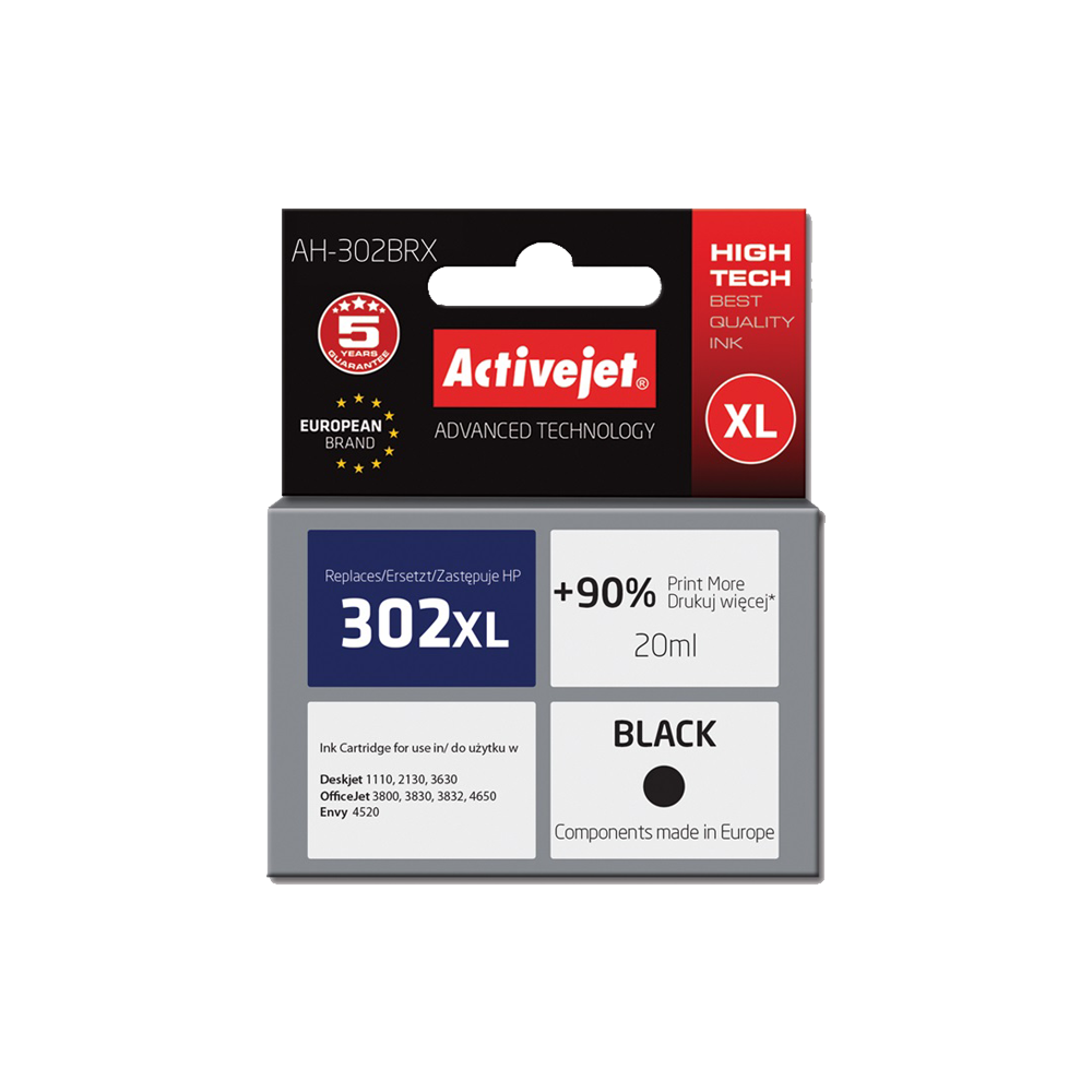 40.HP302BLXLA ACTIVE JET INK ΣΥΜΒΑΤΟ ΜΕ HP AH-302BRX #302XL BLACK 20ml (Α) #F6U68A - Image 1