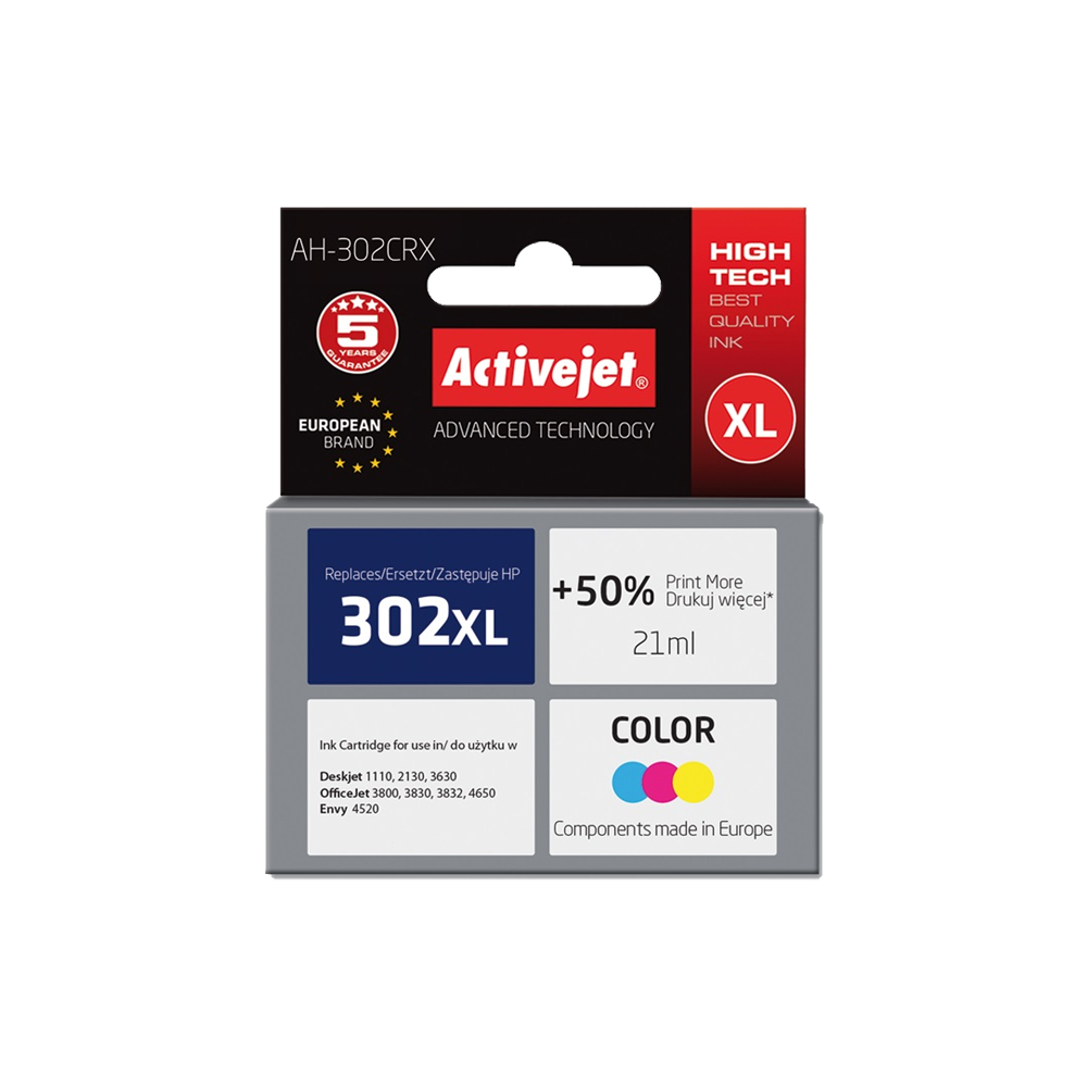 40.HP302CLXLA ACTIVE JET INK ΣΥΜΒΑΤΟ ΜΕ HP AH-302CRX #302XL TRICOLOR 21ml (Α) #F6U67A - Image 1