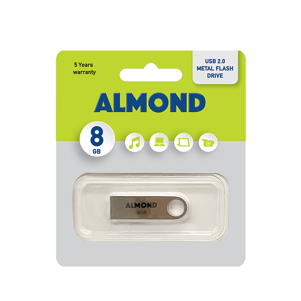 43.USB08S ALMOND FLASH DRIVE USB 8GB ΜΕΤΑΛΛΙΚΟ MINI - Image 1