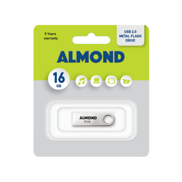 ALMOND FLASH DRIVE USB 16GB ΜΕΤΑΛΛΙΚΟ MINI