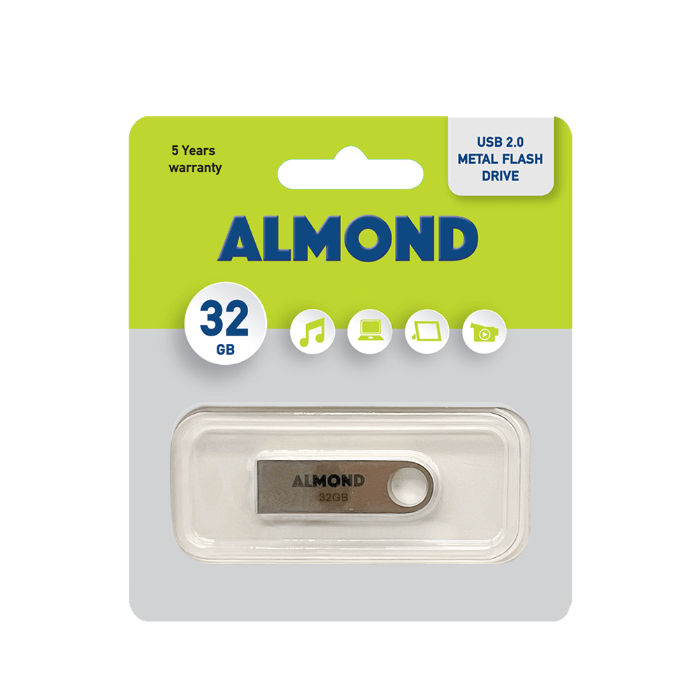 43.USB32S ALMOND FLASH DRIVE USB 32GB ΜΕΤΑΛΛΙΚΟ MINI - Image 1