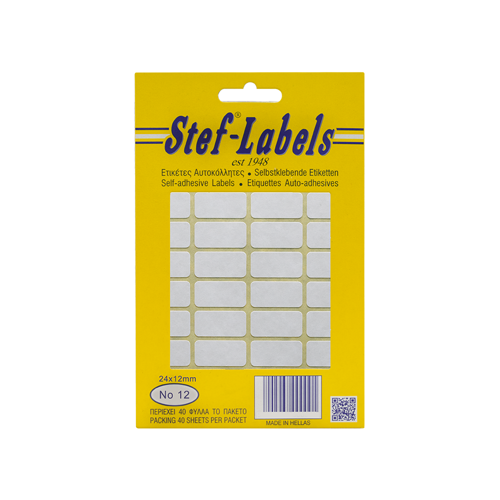 56100-12 STEF ΕΤΙΚΕΤΕΣ ΑΥΤΟΚΟΛΛΗΤΕΣ 24x12mm 44/ΦΥΛΛΟ ΛΕΥΚΕΣ 40 ΦΥΛΛΑ - Image 1