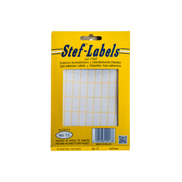 STEF ΕΤΙΚΕΤΕΣ ΑΥΤΟΚΟΛΛΗΤΕΣ 9x23mm 54/ΦΥΛΛΑ ΛΕΥΚΕΣ 40 ΦΥΛΛΑ