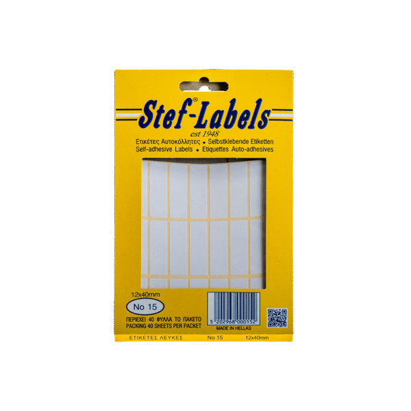 STEF ΕΤΙΚΕΤΕΣ ΑΥΤΟΚΟΛΛΗΤΕΣ 12x40mm 24/ΦΥΛΛΑ ΛΕΥΚΕΣ 40 ΦΥΛΛΑ