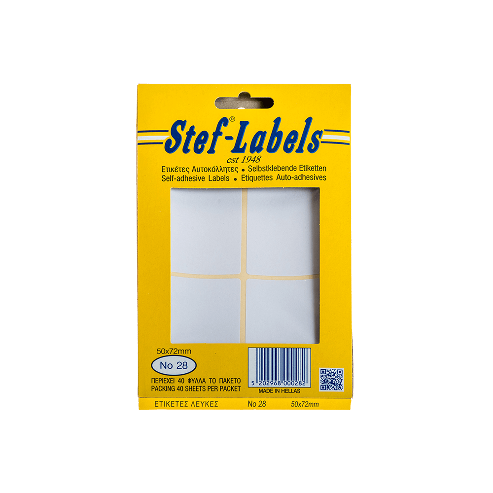 56100-28 STEF ΕΤΙΚΕΤΕΣ ΑΥΤΟΚΟΛΛΗΤΕΣ 50x72mm 4/ΦΥΛΛΟ ΛΕΥΚΕΣ 40 ΦΥΛΛΑ - Image 1