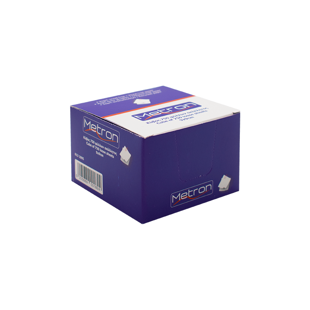 813.1095 METRON ΚΥΒΟΣ ΑΚΟΛΛΗΤΟΣ 750 ΦΥΛΛΑ 90x90mm ΛΕΥΚΟΣ ΧΑΡΤΙΝΗ ΘΗΚΗ - Image 1