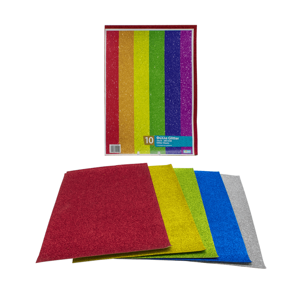823.000250 ΦΥΛΛΑ GLITTER 25x35cm 280gsm 5 ΧΡΩΜΑΤΑ ΑΣΣΟΡΤΙ 10 ΦΥΛΛΑ - Image 1
