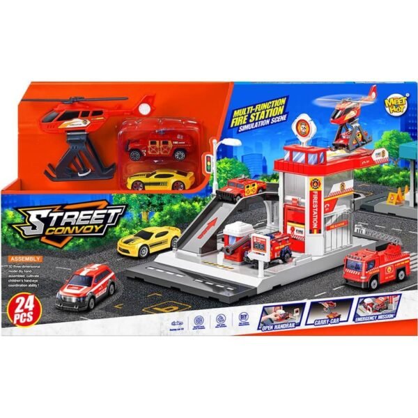 Πάρκινγκ Πυροσβεστική Luna Toys 24Τμx με 2 Μεταλλικά Οχήματα 41,5x7x25εκ.