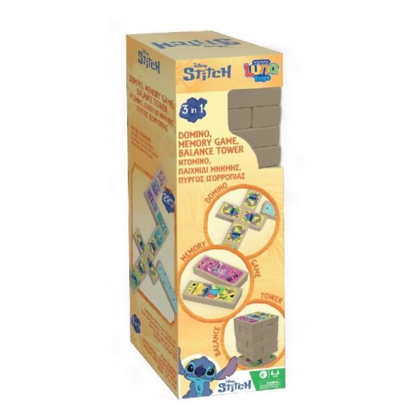 Πύργος  3 σε 1 Disney Stitch Ντόμινο, Μνήμης και Ισορροπίας, 48 τμχ.